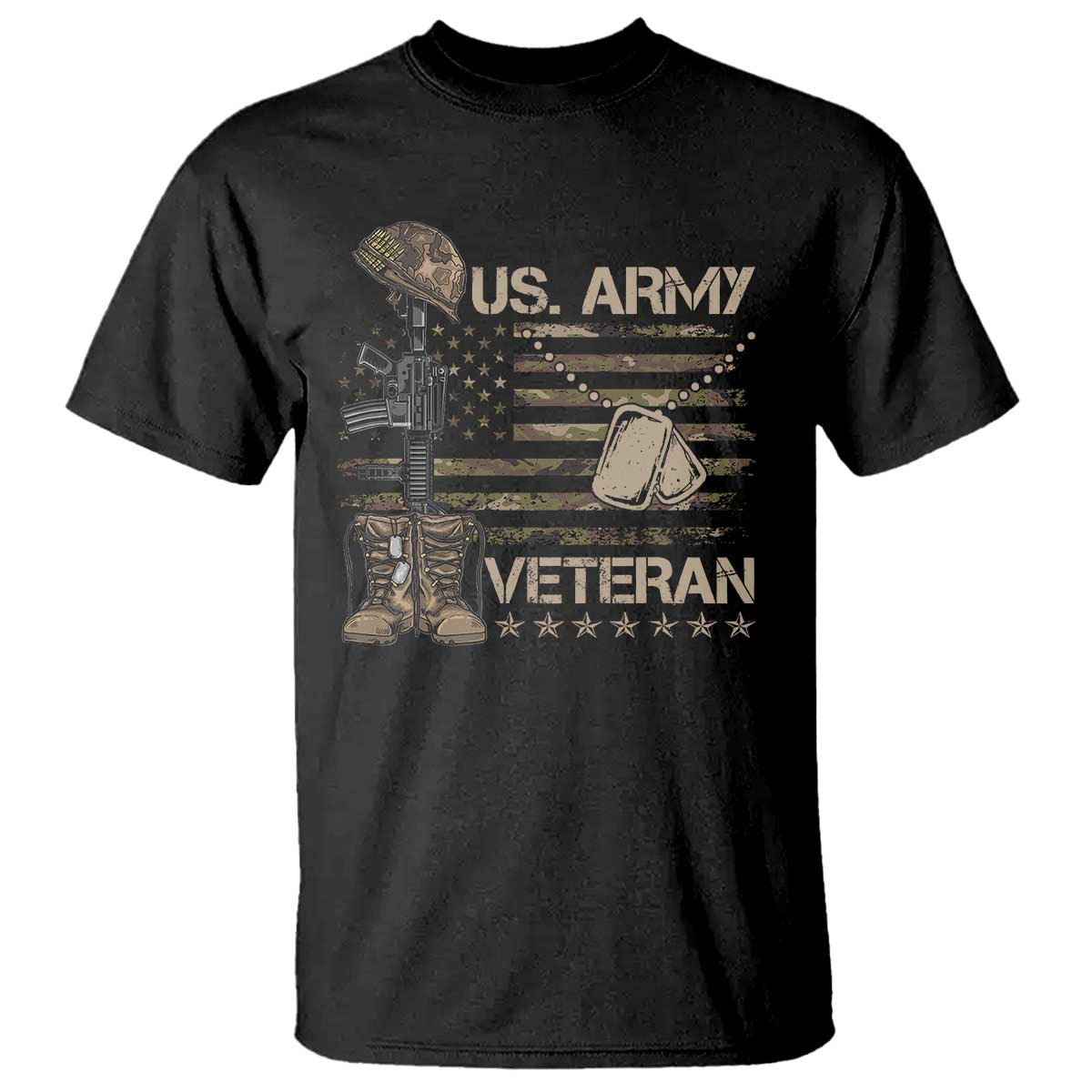 US Army Veteran Flag T Shirt TS10 Black Print Your Wear