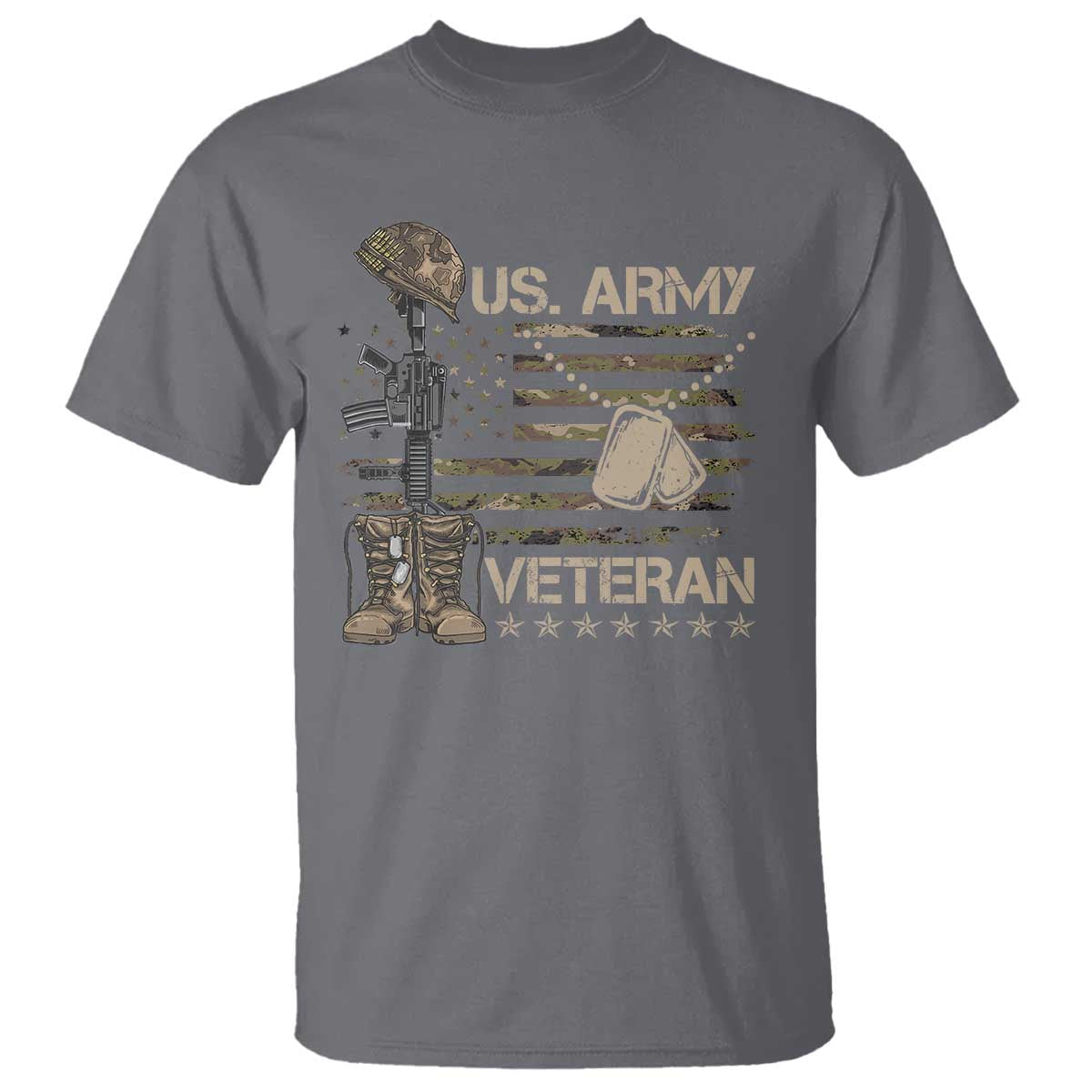US Army Veteran Flag T Shirt TS10 Charcoal Print Your Wear