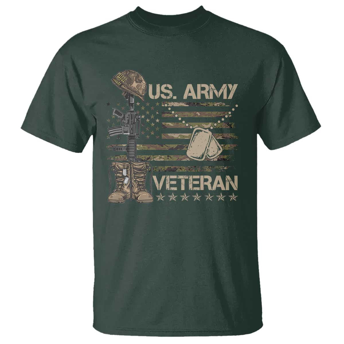US Army Veteran Flag T Shirt TS10 Dark Forest Green Print Your Wear
