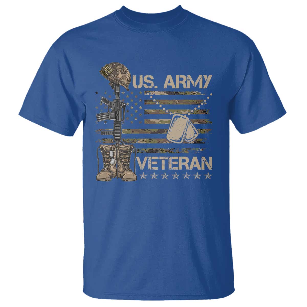 US Army Veteran Flag T Shirt TS10 Royal Blue Print Your Wear