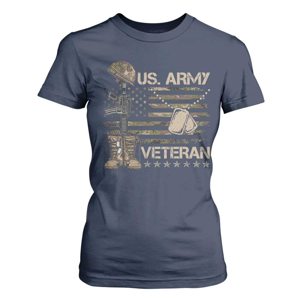 US Army Veteran Flag T Shirt For Women TS10 Navy Print Your Wear