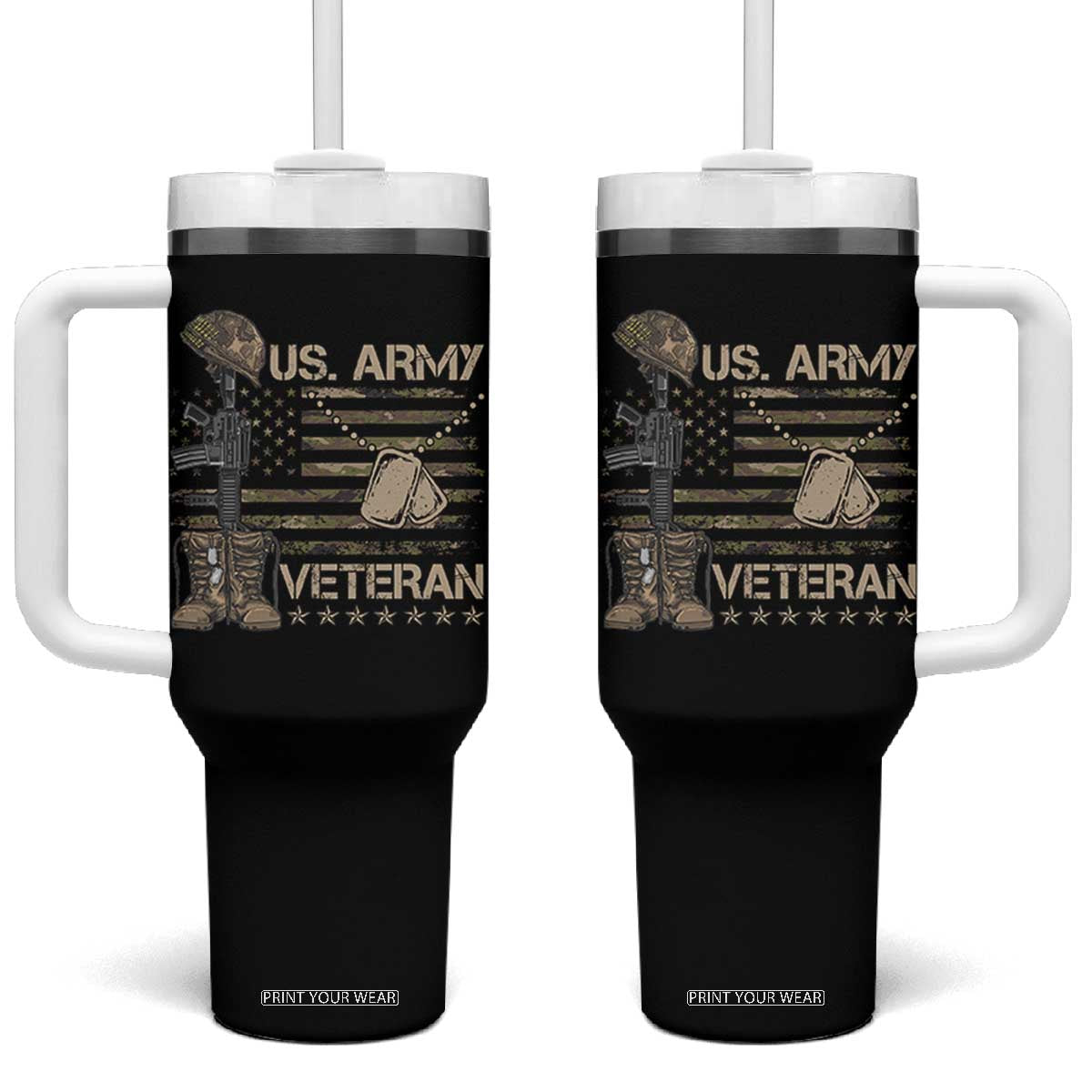 US Army Veteran Flag Tumbler With Handle TS10 One Size: 40 oz Black Print Your Wear