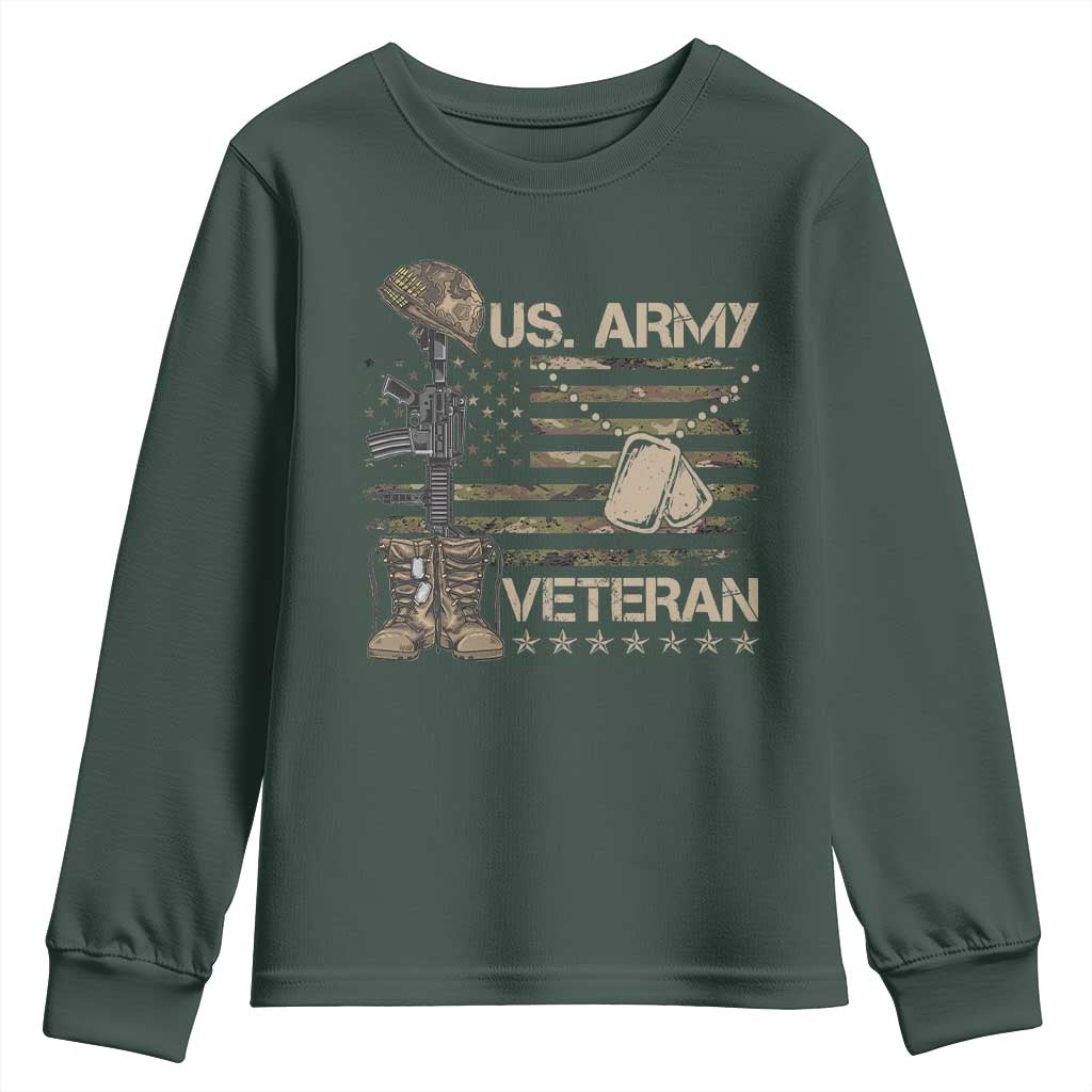 US Army Veteran Flag Youth Sweatshirt TS10 Dark Forest Green Print Your Wear