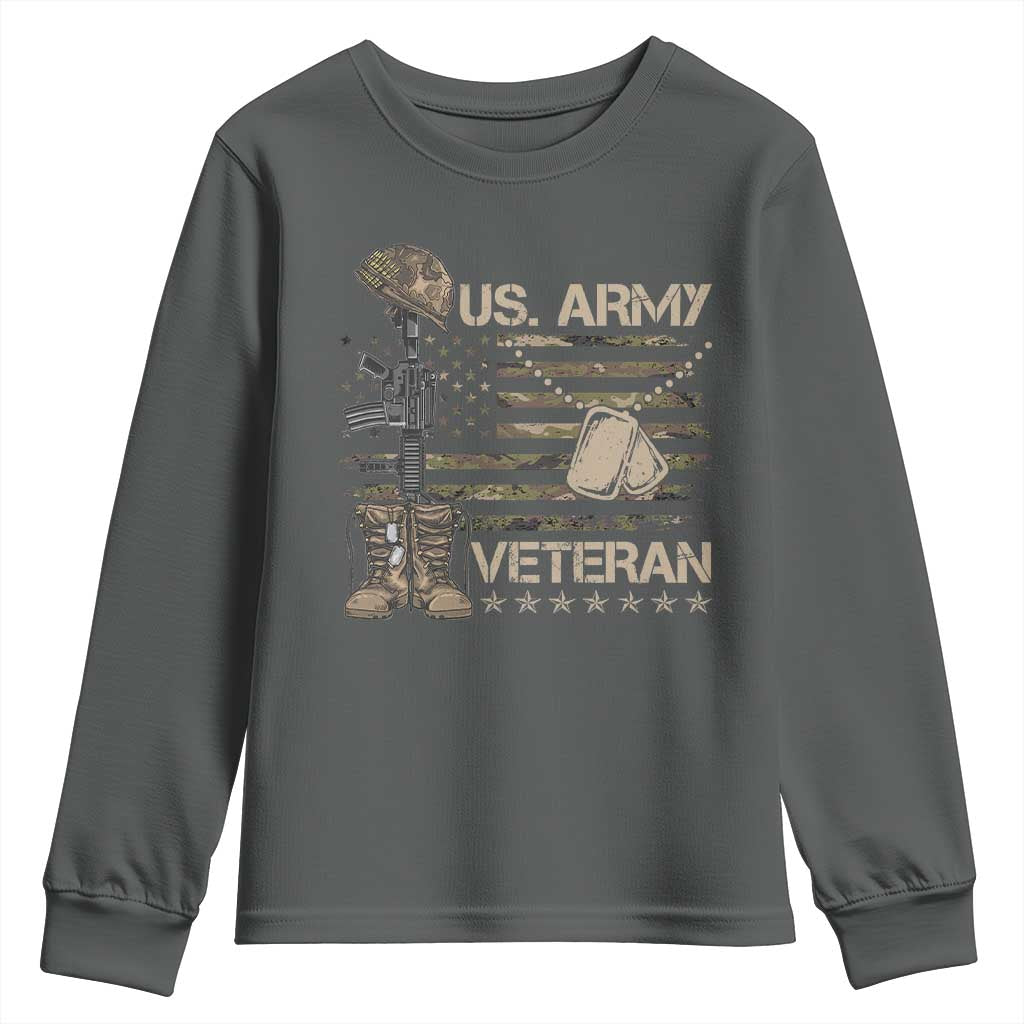 US Army Veteran Flag Youth Sweatshirt TS10 Dark Heather Print Your Wear