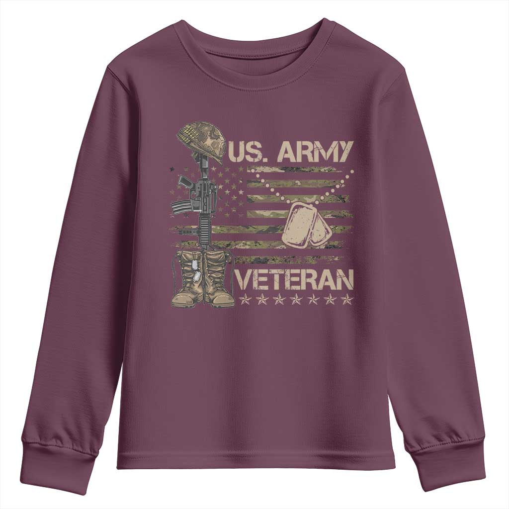 US Army Veteran Flag Youth Sweatshirt TS10 Maroon Print Your Wear