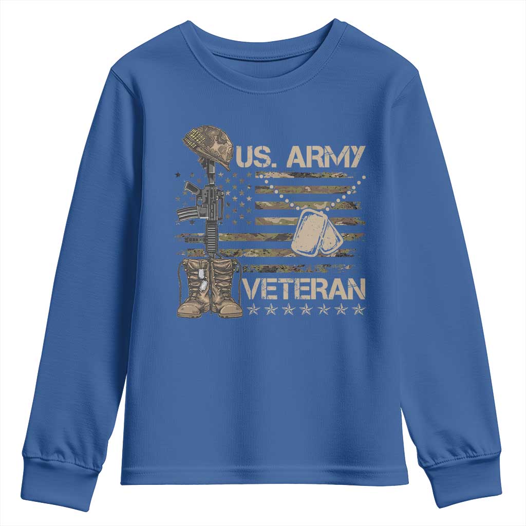 US Army Veteran Flag Youth Sweatshirt TS10 Royal Blue Print Your Wear