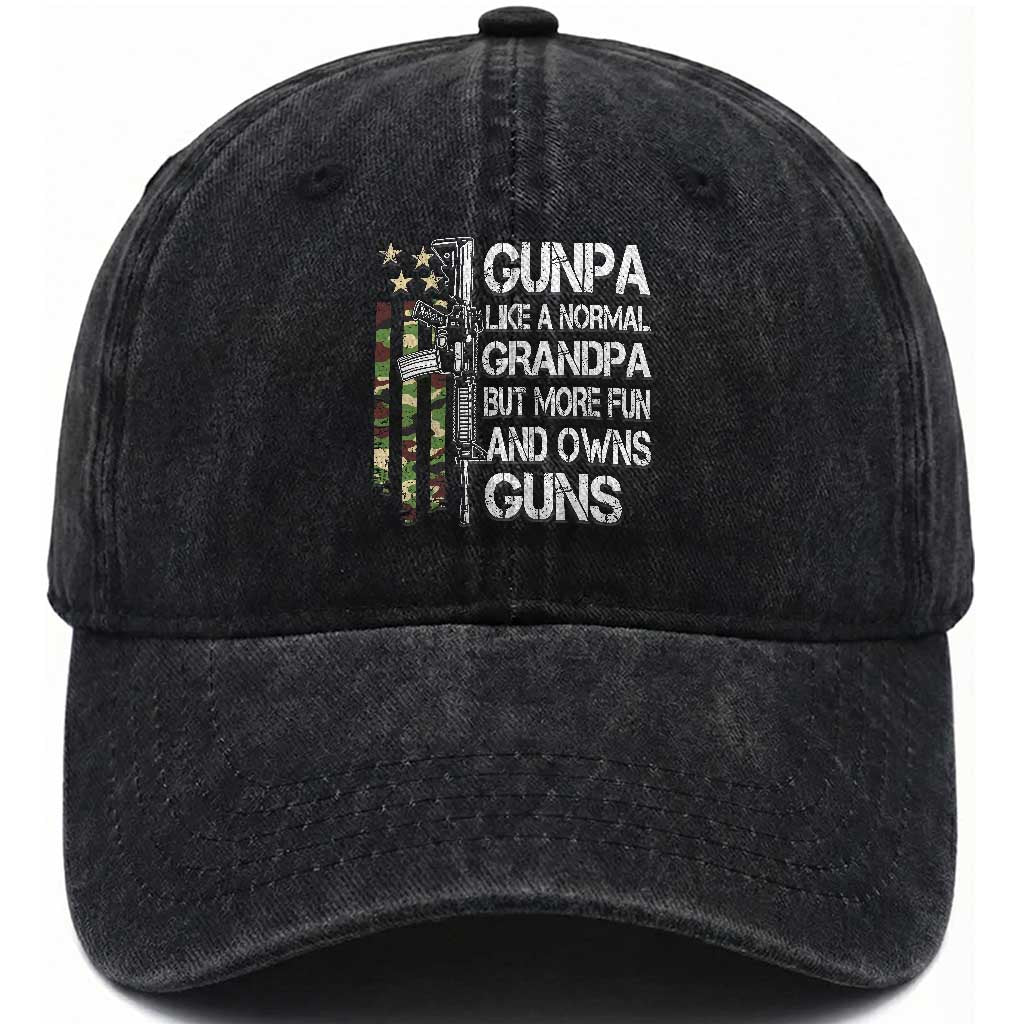 Gunpa Washed Cotton Baseball Cap Guns Grandpa More Fun Camo American Flag USA Camouflage TS10 Print Your Wear