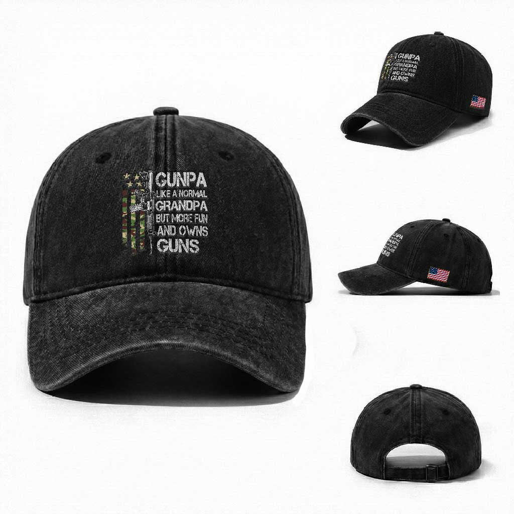 Gunpa Washed Cotton Baseball Cap Guns Grandpa More Fun Camo American Flag USA Camouflage TS10 Washed Cap Universal Fit Black Print Your Wear