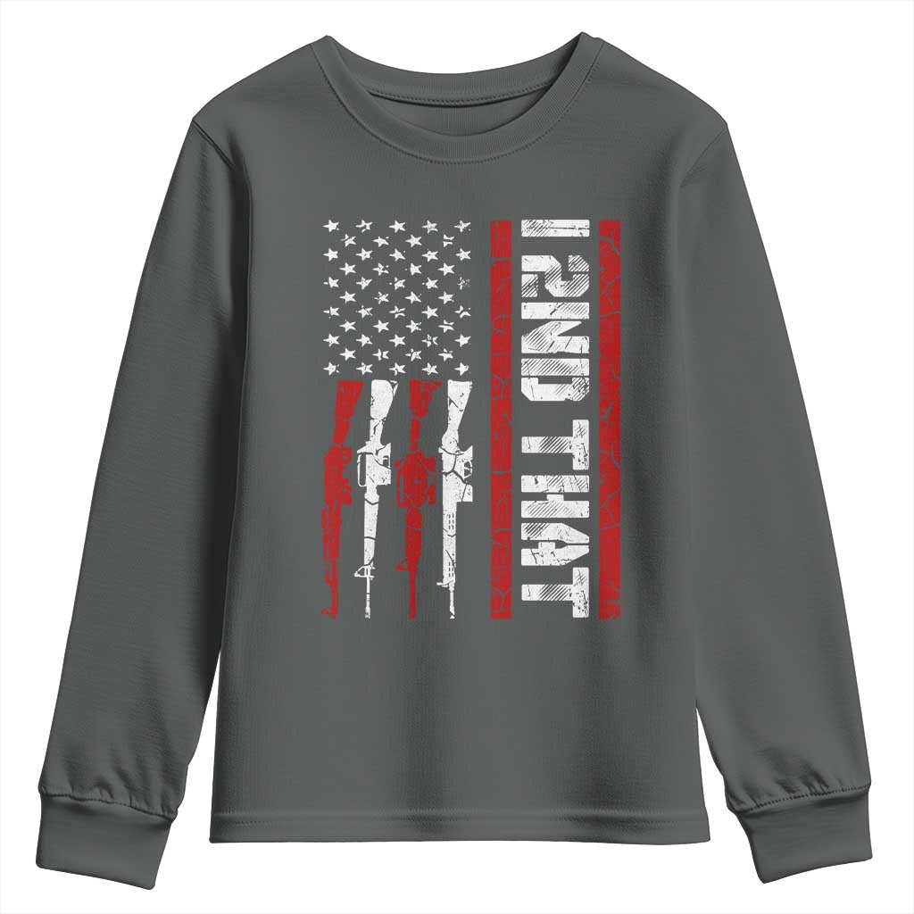 Vintage USA Flag 2nd Amendment Youth Sweatshirt Pro Gun Lovers TS10 Dark Heather Print Your Wear