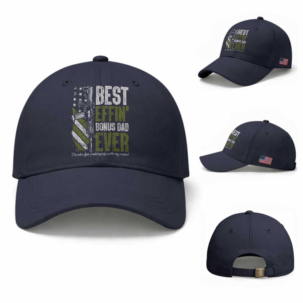 Best Effin’ Bonus Dad Ever Baseball Cap Step Dad Gun American Flag TS10 Baseball Cap Universal Fit Navy Print Your Wear
