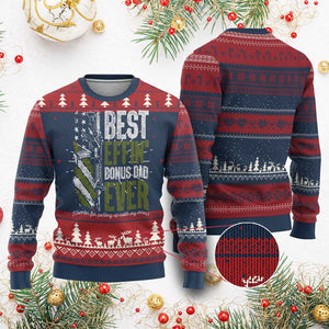 Best Effin’ Bonus Dad Ever Knit Sweatshirt Step Dad Gun American Flag - Print Your Wear