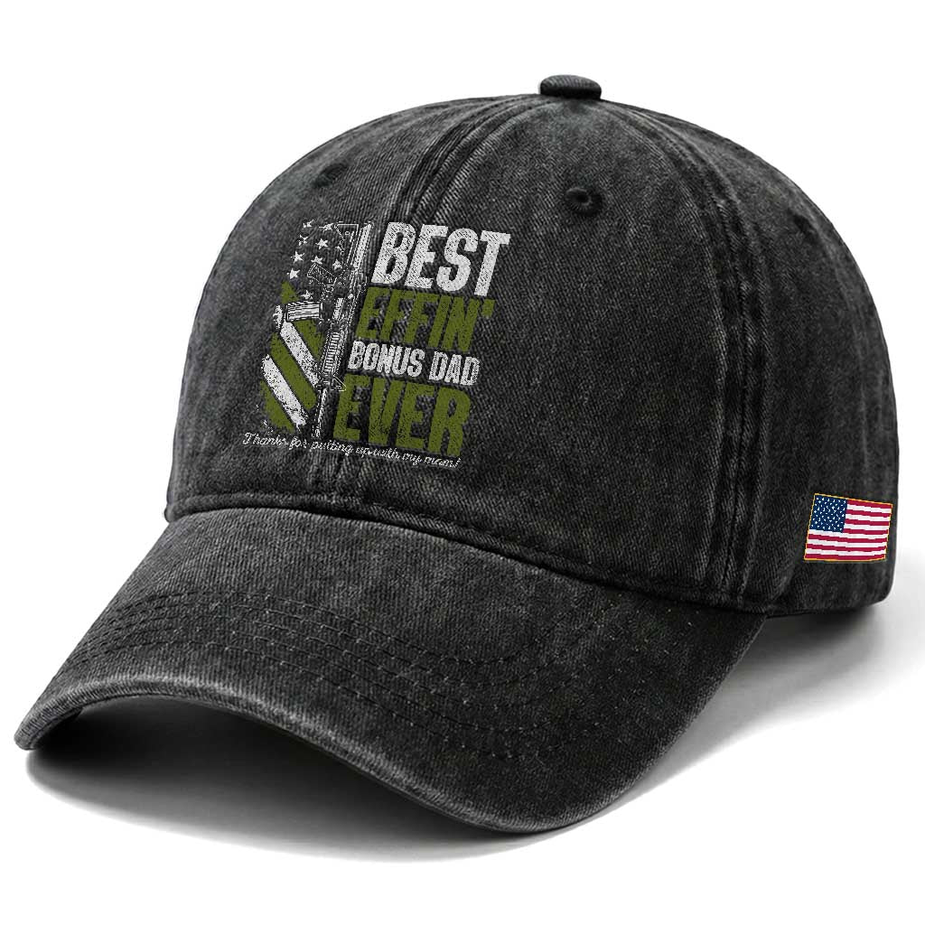 Best Effin’ Bonus Dad Ever Washed Cotton Baseball Cap Step Dad Gun American Flag TS10 Print Your Wear