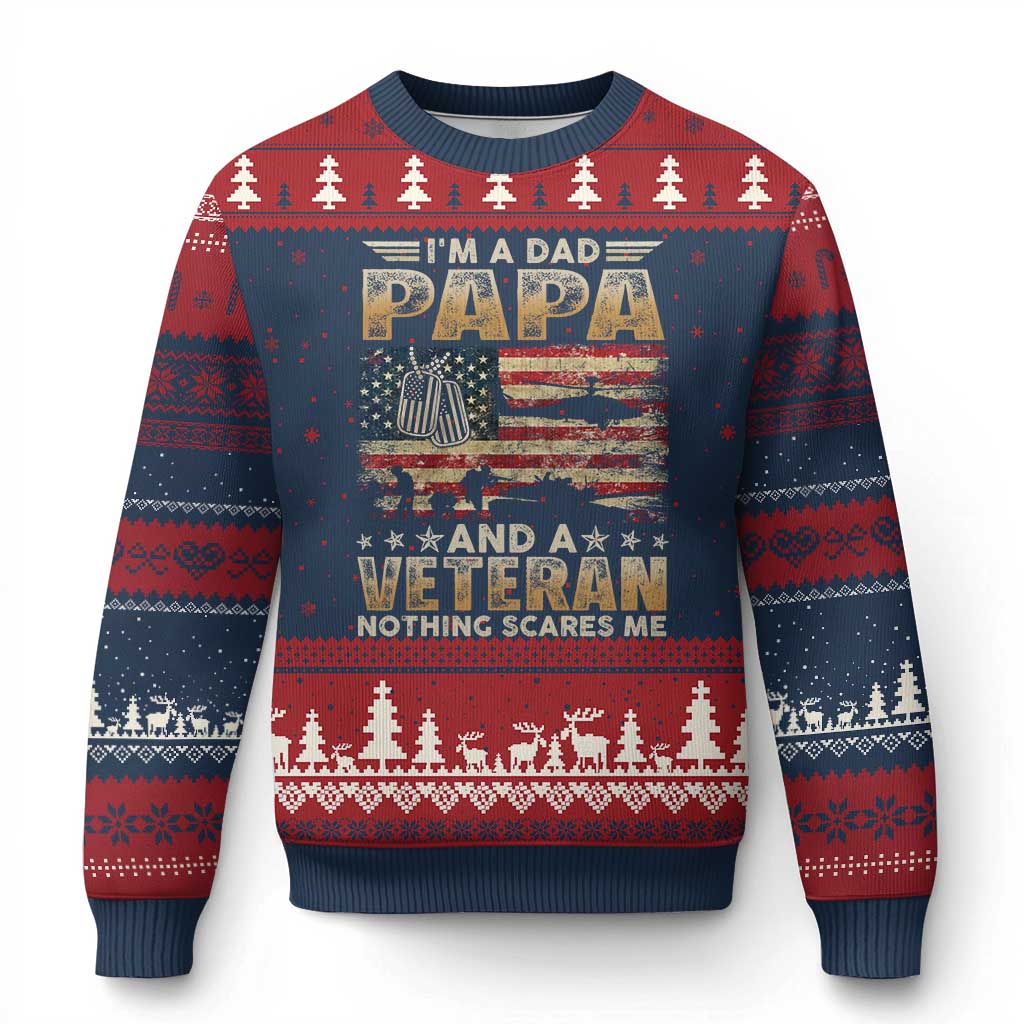 Funny Veteran Dad Ugly Christmas Sweater Funny Military Veteran USA Flag TS10 Navy Red Print Your Wear