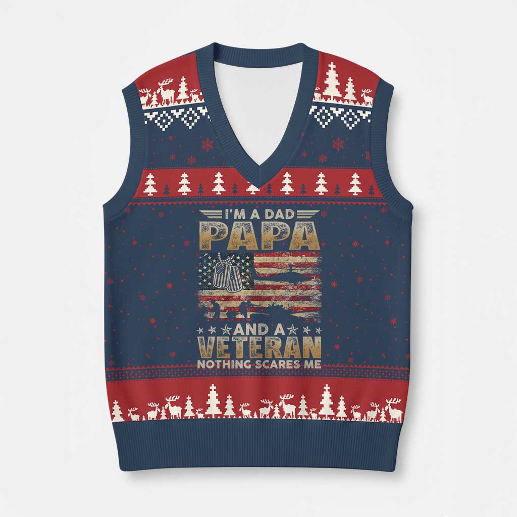 Funny Veteran Dad V-Neck Knit Sweater Vest Funny Military Veteran USA Flag TS10 Navy Red Print Your Wear