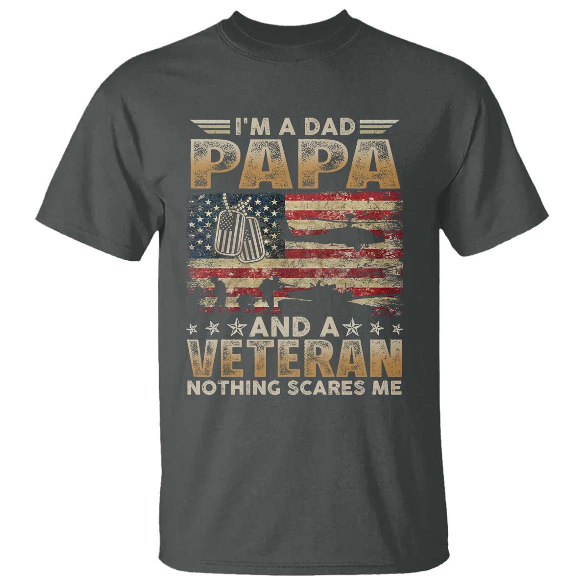 Funny Veteran Dad T Shirt Funny Military Veteran USA Flag TS10 Dark Heather Print Your Wear
