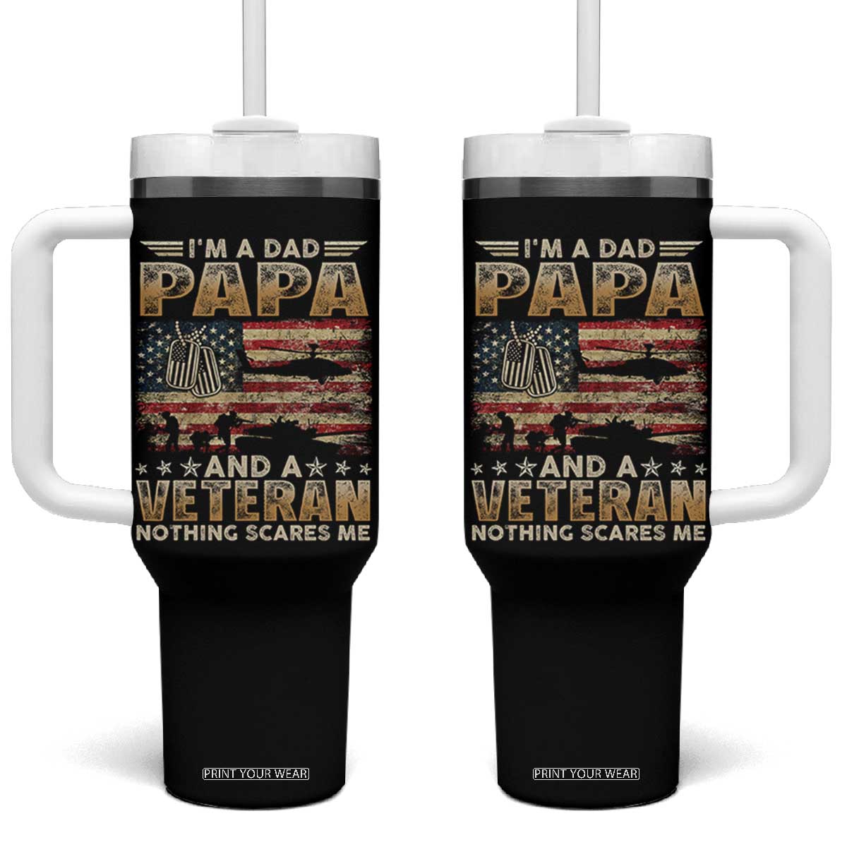 Funny Veteran Dad Tumbler With Handle Funny Military Veteran USA Flag TS10 One Size: 40 oz Black Print Your Wear