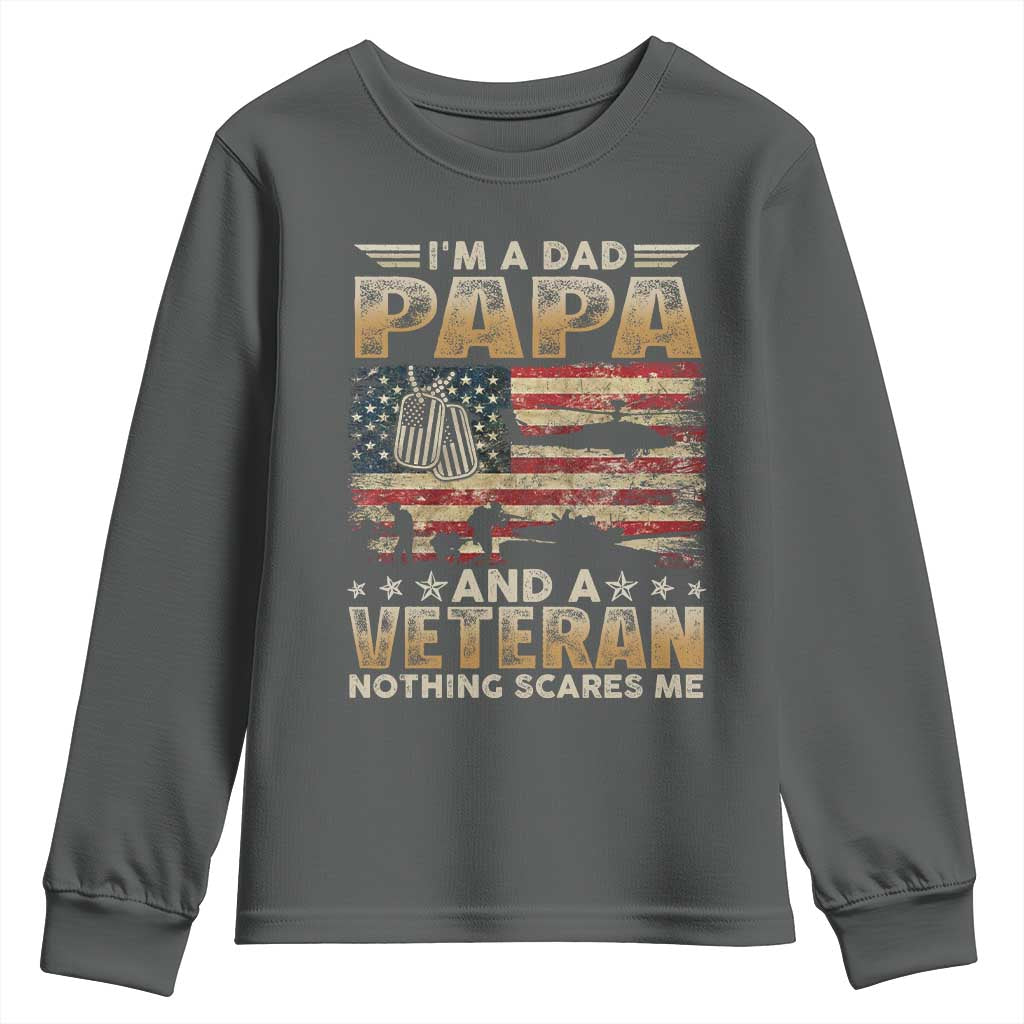 Funny Veteran Dad Youth Sweatshirt Funny Military Veteran USA Flag TS10 Dark Heather Print Your Wear