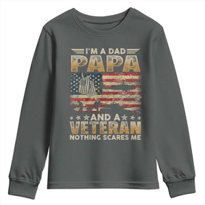 Funny Veteran Dad Youth Sweatshirt Funny Military Veteran USA Flag TS10 Dark Heather Print Your Wear