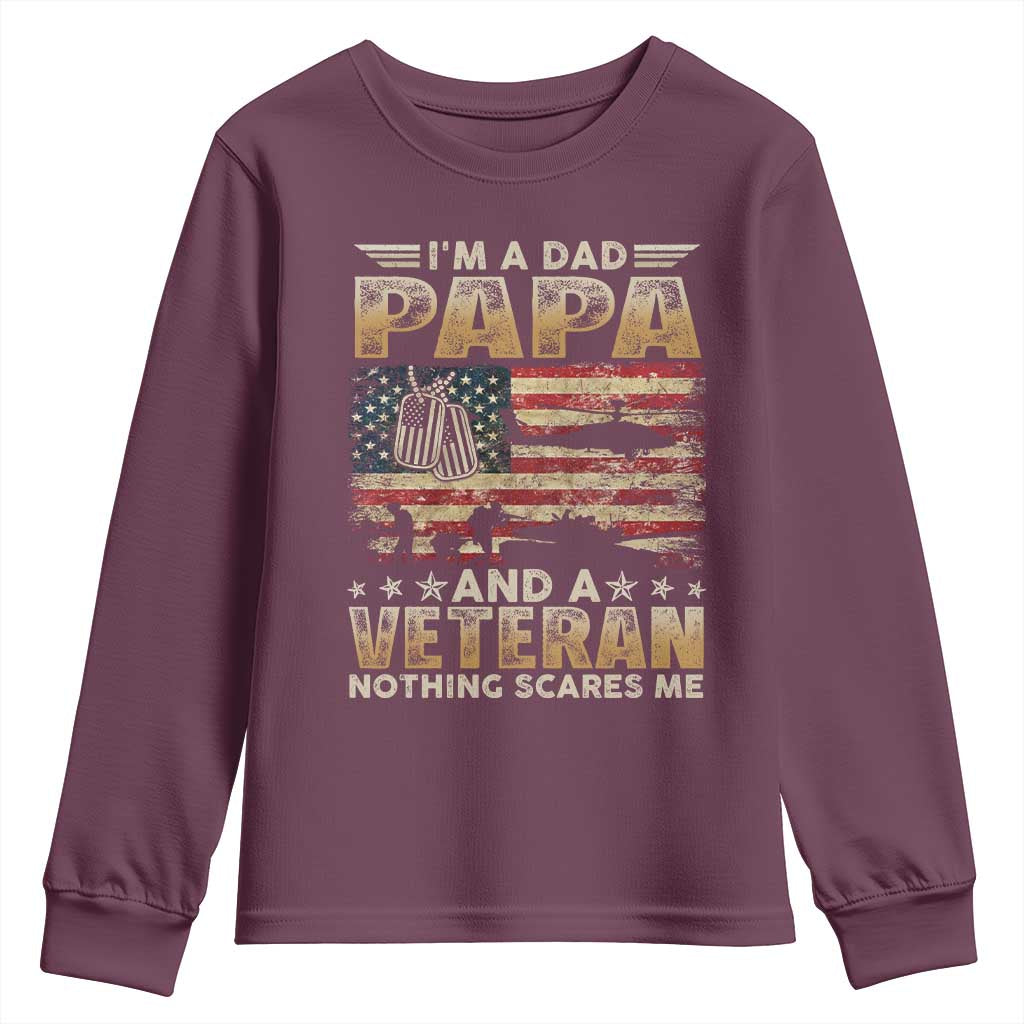 Funny Veteran Dad Youth Sweatshirt Funny Military Veteran USA Flag TS10 Maroon Print Your Wear