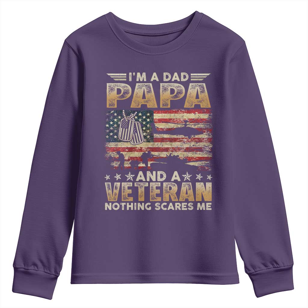 Funny Veteran Dad Youth Sweatshirt Funny Military Veteran USA Flag TS10 Purple Print Your Wear