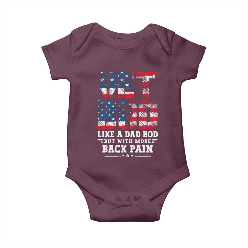 Vet Bod Baby Onesie Funny Military Veteran Dad Bod American Flag TS10 Maroon Print Your Wear