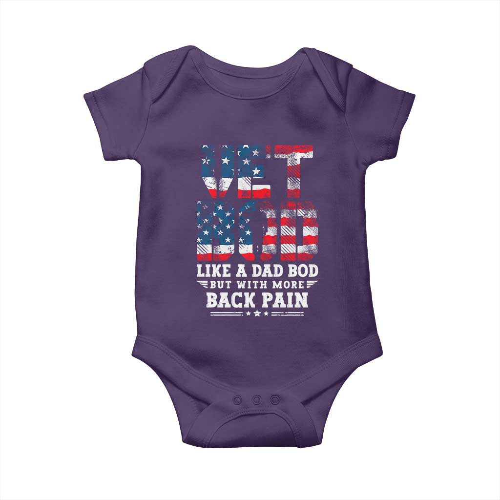 Vet Bod Baby Onesie Funny Military Veteran Dad Bod American Flag TS10 Purple Print Your Wear