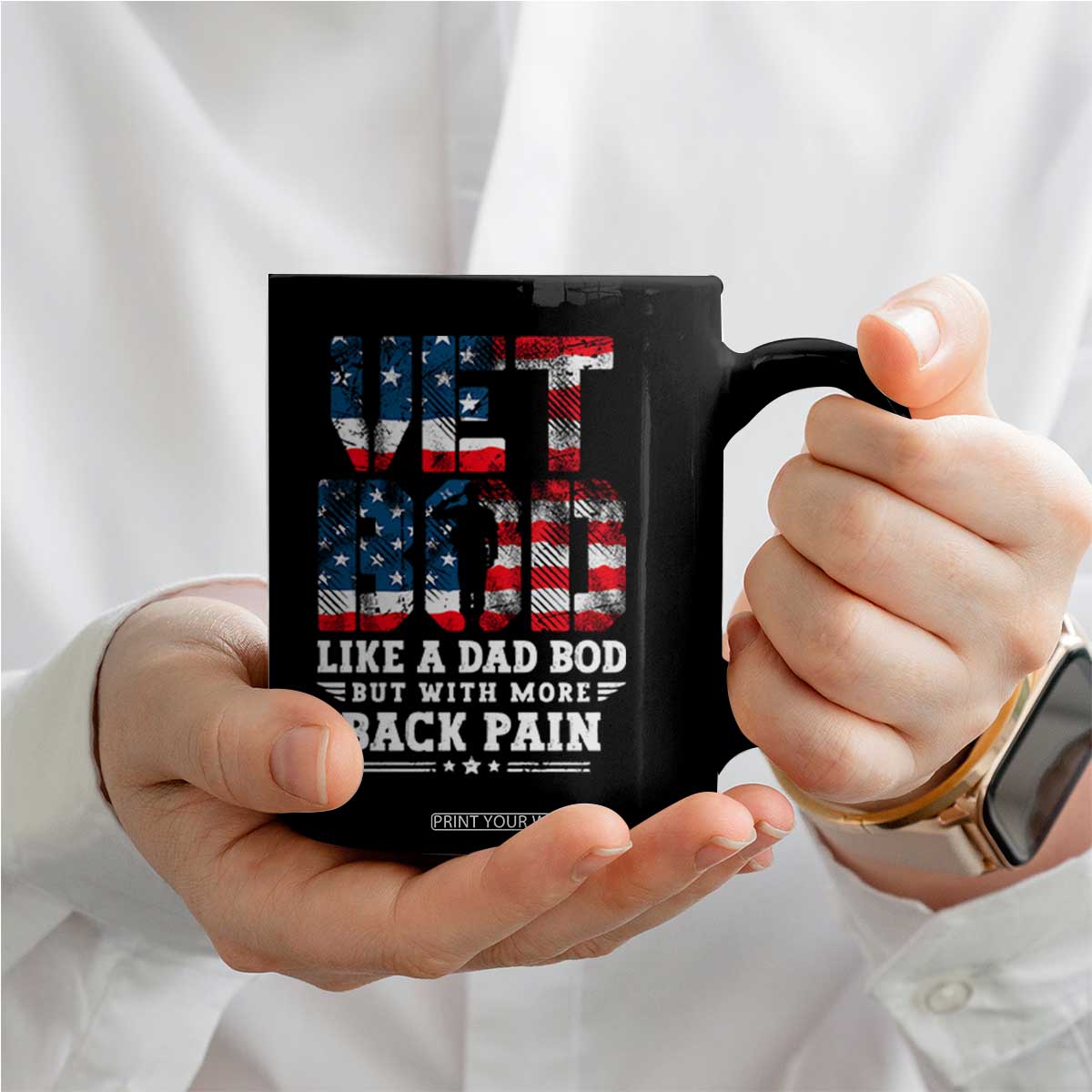 Vet Bod Coffee Mug Funny Military Veteran Dad Bod American Flag TS10 Print Your Wear