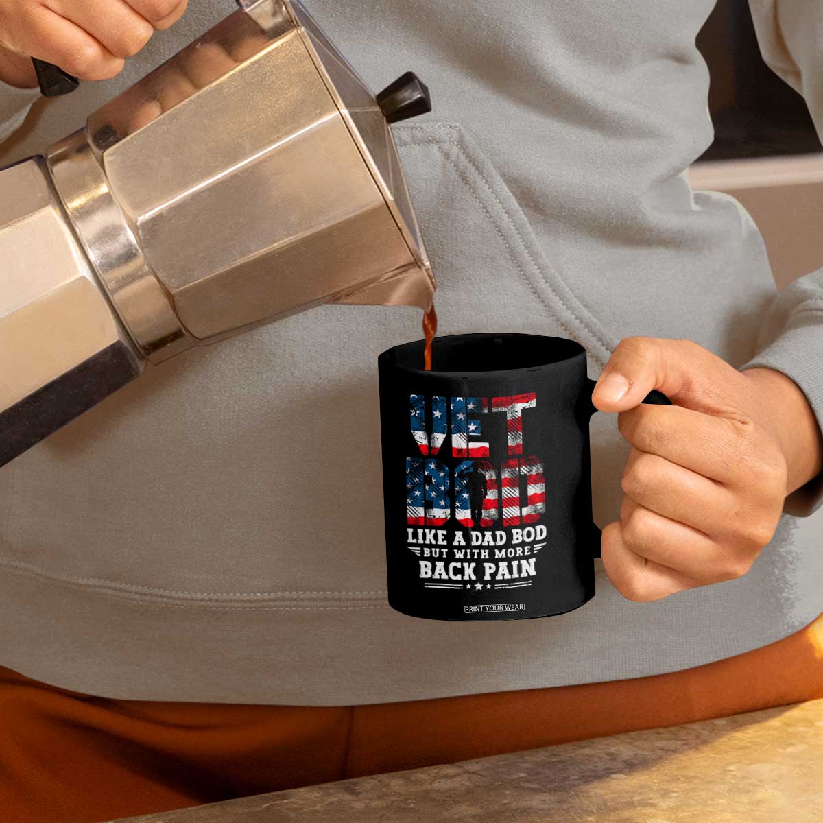 Vet Bod Coffee Mug Funny Military Veteran Dad Bod American Flag TS10 Print Your Wear