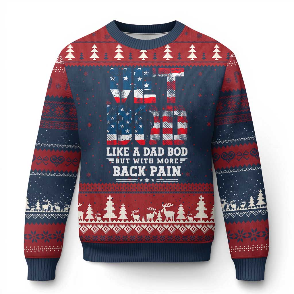 Vet Bod Ugly Christmas Sweater Funny Military Veteran Dad Bod American Flag TS10 Navy Red Print Your Wear