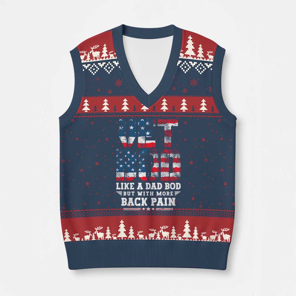 Vet Bod V-Neck Knit Sweater Vest Funny Military Veteran Dad Bod American Flag TS10 Navy Red Print Your Wear