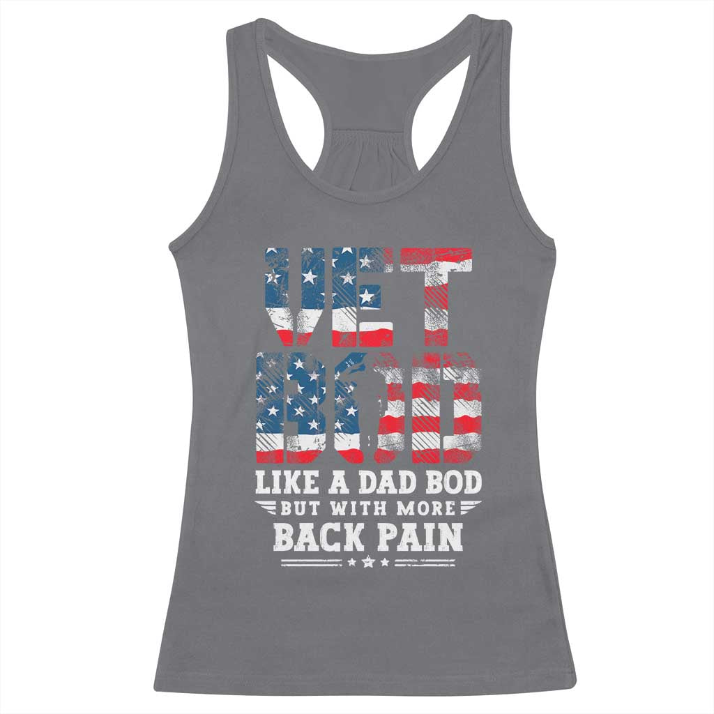 Vet Bod Racerback Tank Top Funny Military Veteran Dad Bod American Flag TS10 Charcoal Print Your Wear