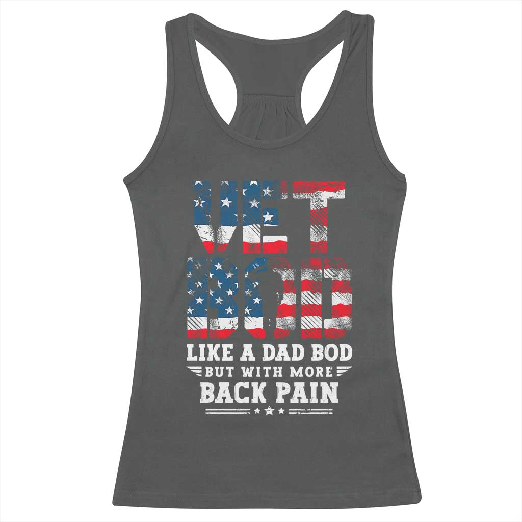 Vet Bod Racerback Tank Top Funny Military Veteran Dad Bod American Flag TS10 Dark Heather Print Your Wear