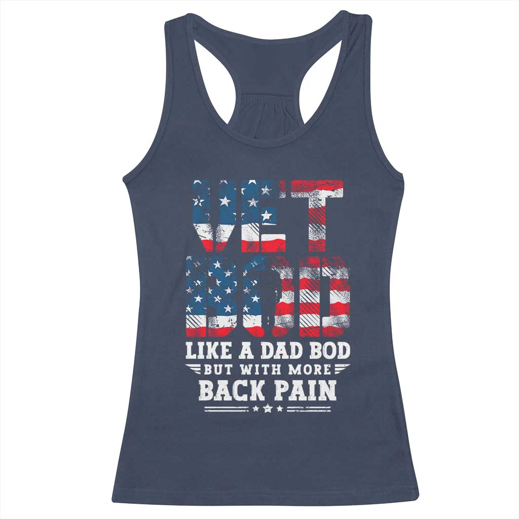 Vet Bod Racerback Tank Top Funny Military Veteran Dad Bod American Flag TS10 Navy Print Your Wear