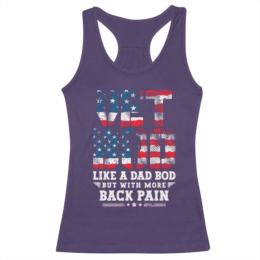 Vet Bod Racerback Tank Top Funny Military Veteran Dad Bod American Flag TS10 Purple Print Your Wear
