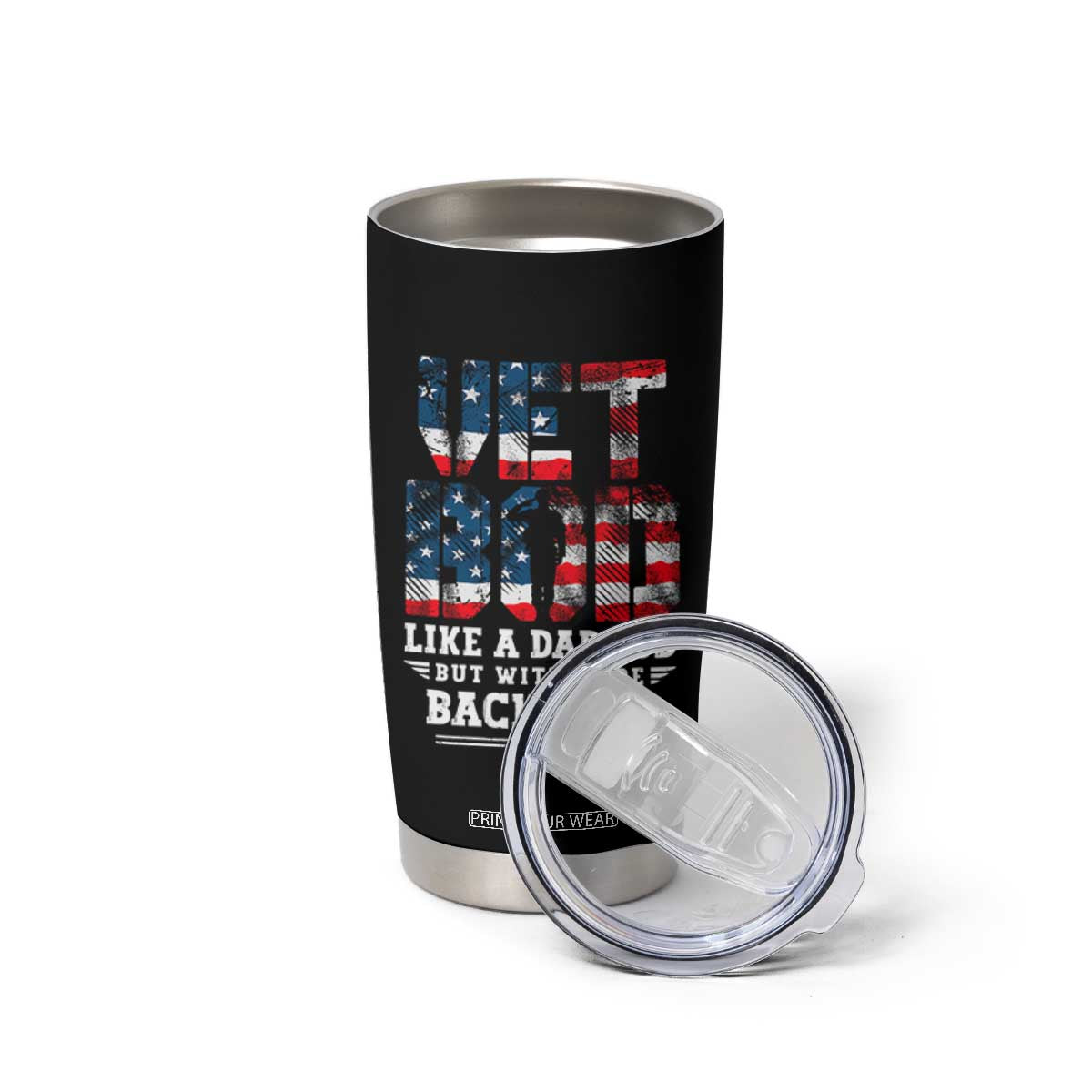 Vet Bod Tumbler Cup Funny Military Veteran Dad Bod American Flag TS10 Print Your Wear