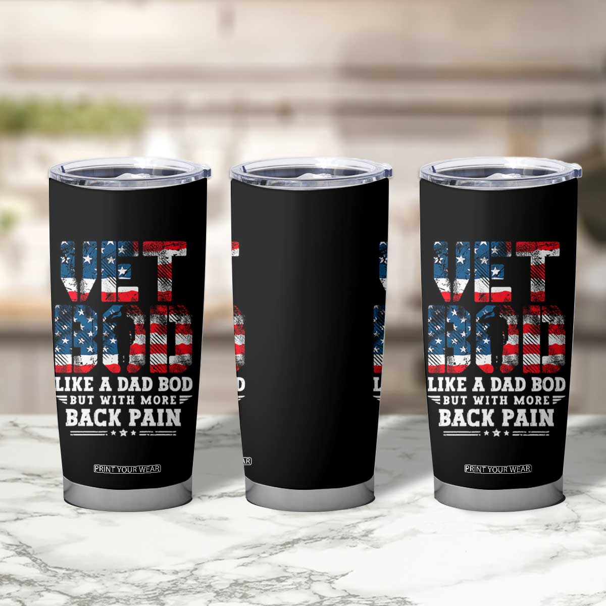 Vet Bod Tumbler Cup Funny Military Veteran Dad Bod American Flag TS10 Print Your Wear