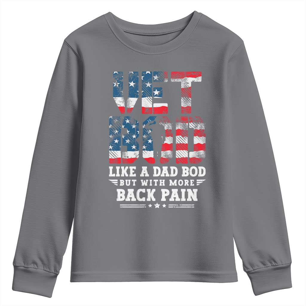 Vet Bod Youth Sweatshirt Funny Military Veteran Dad Bod American Flag TS10 Charcoal Print Your Wear
