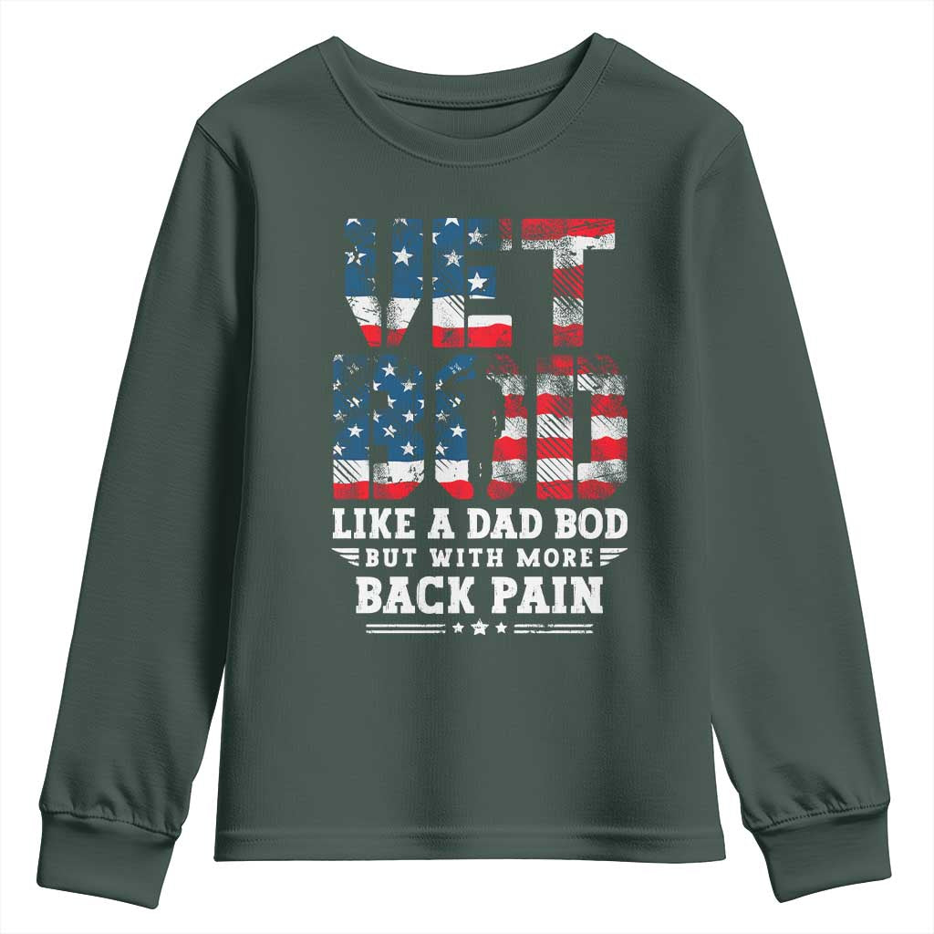 Vet Bod Youth Sweatshirt Funny Military Veteran Dad Bod American Flag TS10 Dark Forest Green Print Your Wear