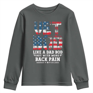 Vet Bod Youth Sweatshirt Funny Military Veteran Dad Bod American Flag TS10 Dark Heather Print Your Wear