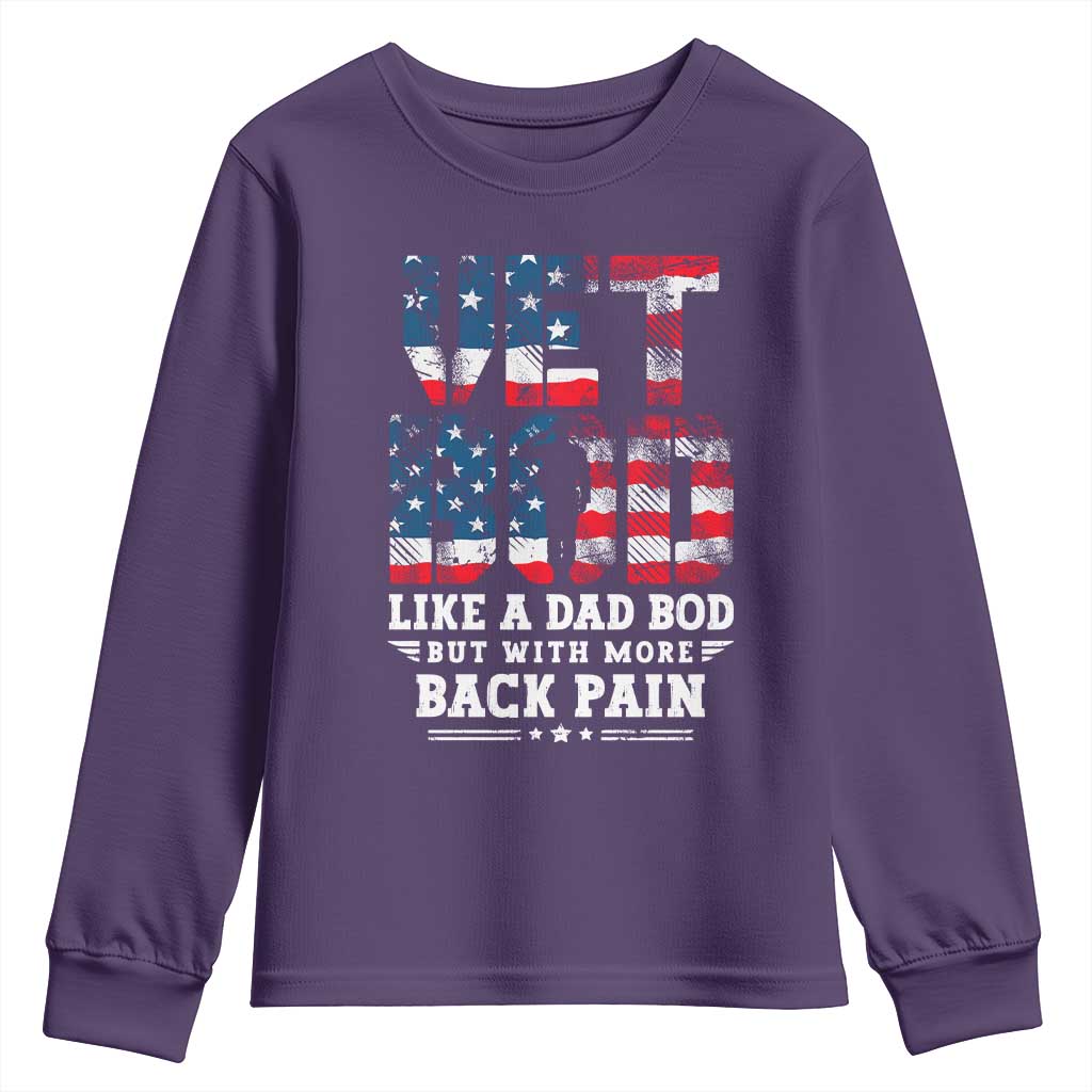 Vet Bod Youth Sweatshirt Funny Military Veteran Dad Bod American Flag TS10 Purple Print Your Wear