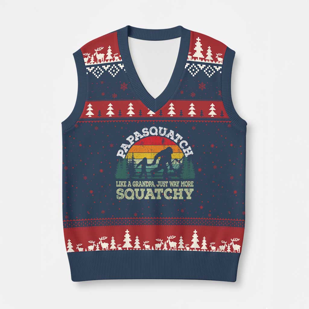 Grandpa Bigfoot V-Neck Knit Sweater Vest Retro Sasquatch Funny TS10 Navy Red Print Your Wear
