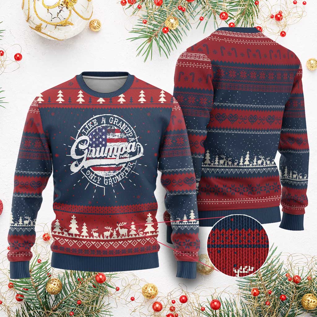 Grumpa Like Regular Grandpa Only Grumpier Knit Sweatshirt Funny Grandfather Grandpa American Flag TS10 Burgundy Print Your Wear