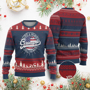 Grumpa Like Regular Grandpa Only Grumpier Knit Sweatshirt Funny Grandfather Grandpa American Flag TS10 Burgundy Print Your Wear