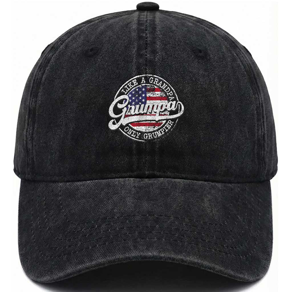 Grumpa Like Regular Grandpa Only Grumpier Washed Cotton Baseball Cap Funny Grandfather Grandpa American Flag TS10 Print Your Wear