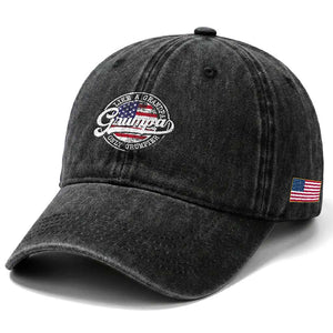 Grumpa Like Regular Grandpa Only Grumpier Washed Cotton Baseball Cap Funny Grandfather Grandpa American Flag TS10 Print Your Wear
