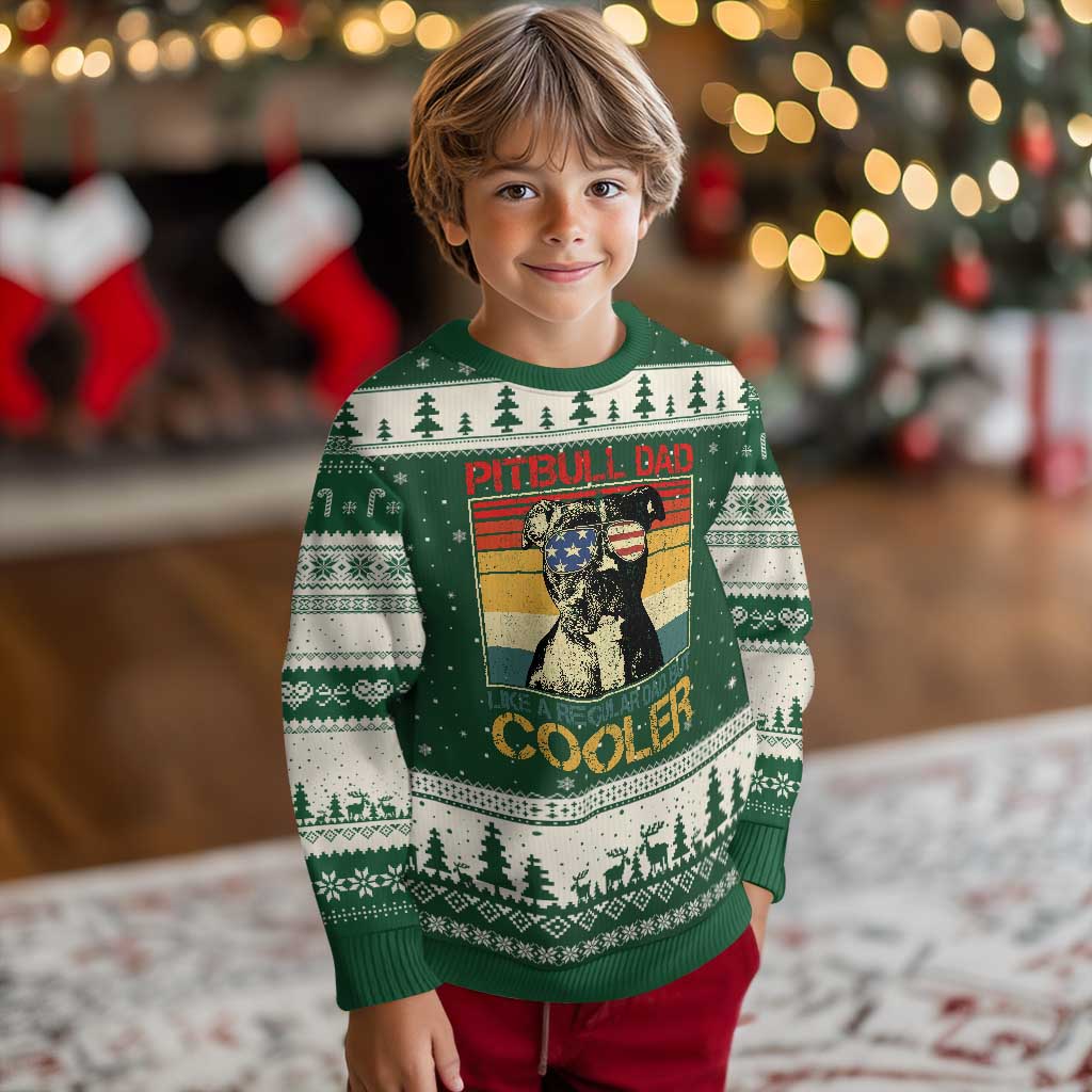 Vintage Pitbull Dad Ugly Christmas Sweater Like A Regular Dad But Cooler TS10 Forest Green Beige Print Your Wear