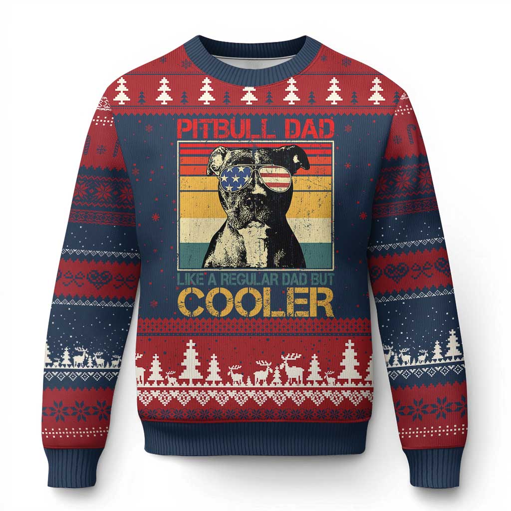 Vintage Pitbull Dad Ugly Christmas Sweater Like A Regular Dad But Cooler TS10 Navy Red Print Your Wear