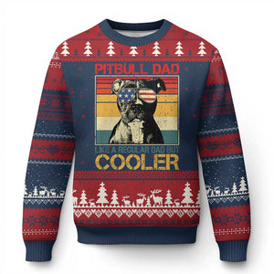 Vintage Pitbull Dad Ugly Christmas Sweater Like A Regular Dad But Cooler TS10 Navy Red Print Your Wear