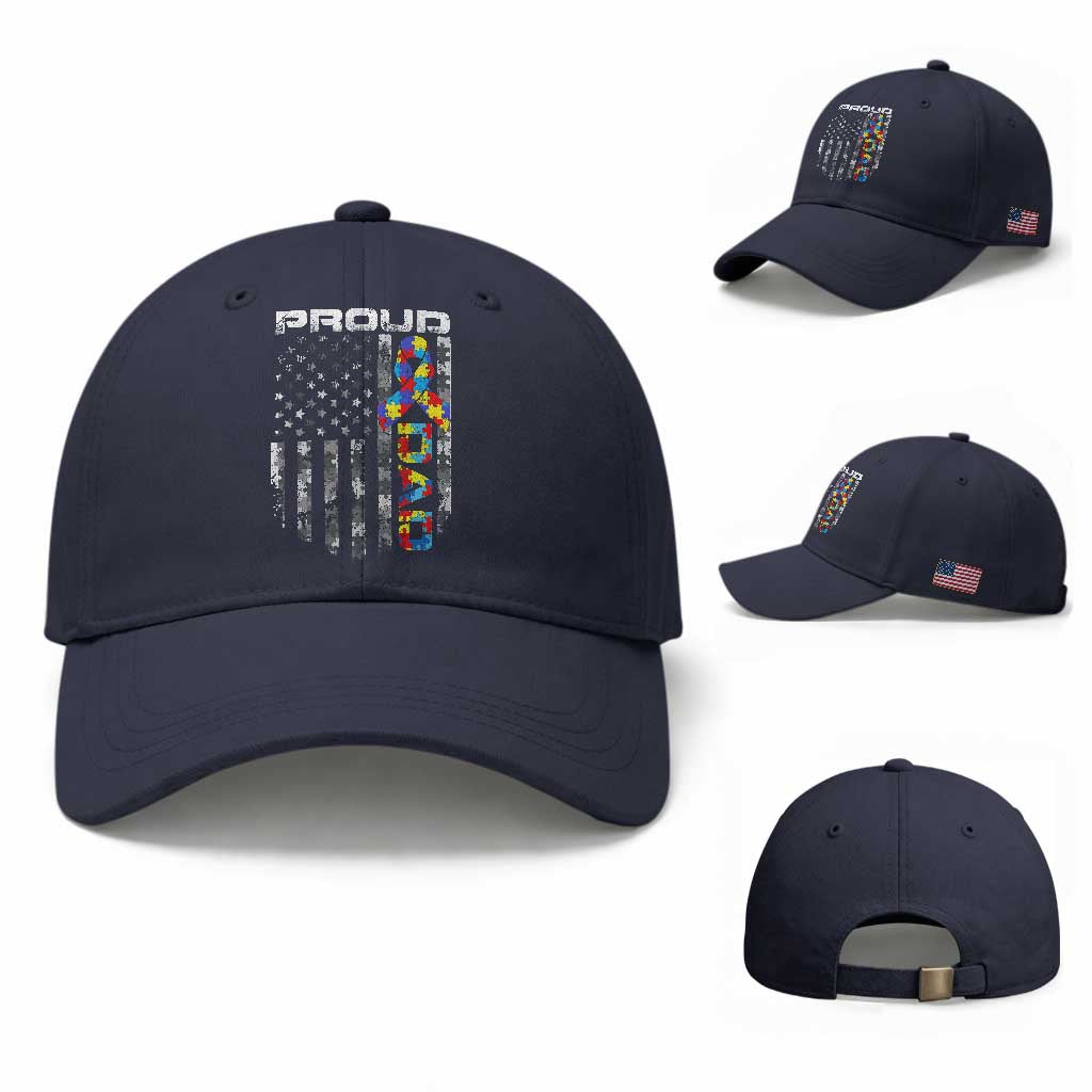 Vintage Proud Autism Dad Baseball Cap USA American Flag Father Day TS10 Baseball Cap Universal Fit Navy Print Your Wear