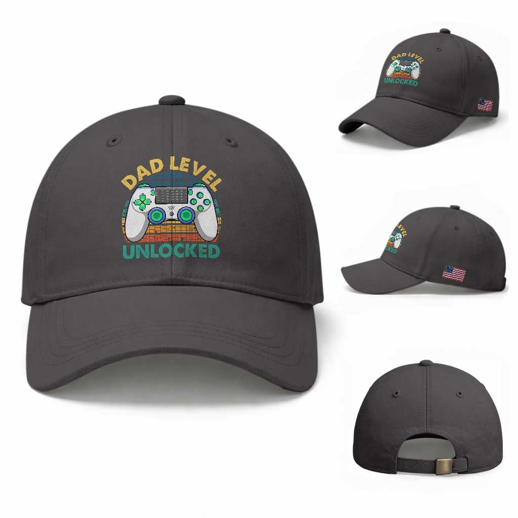 Funny New Dad Baseball Cap Retro Dad Level Unlocked Gaming Gamer TS10 Baseball Cap Universal Fit Dark Gray Print Your Wear
